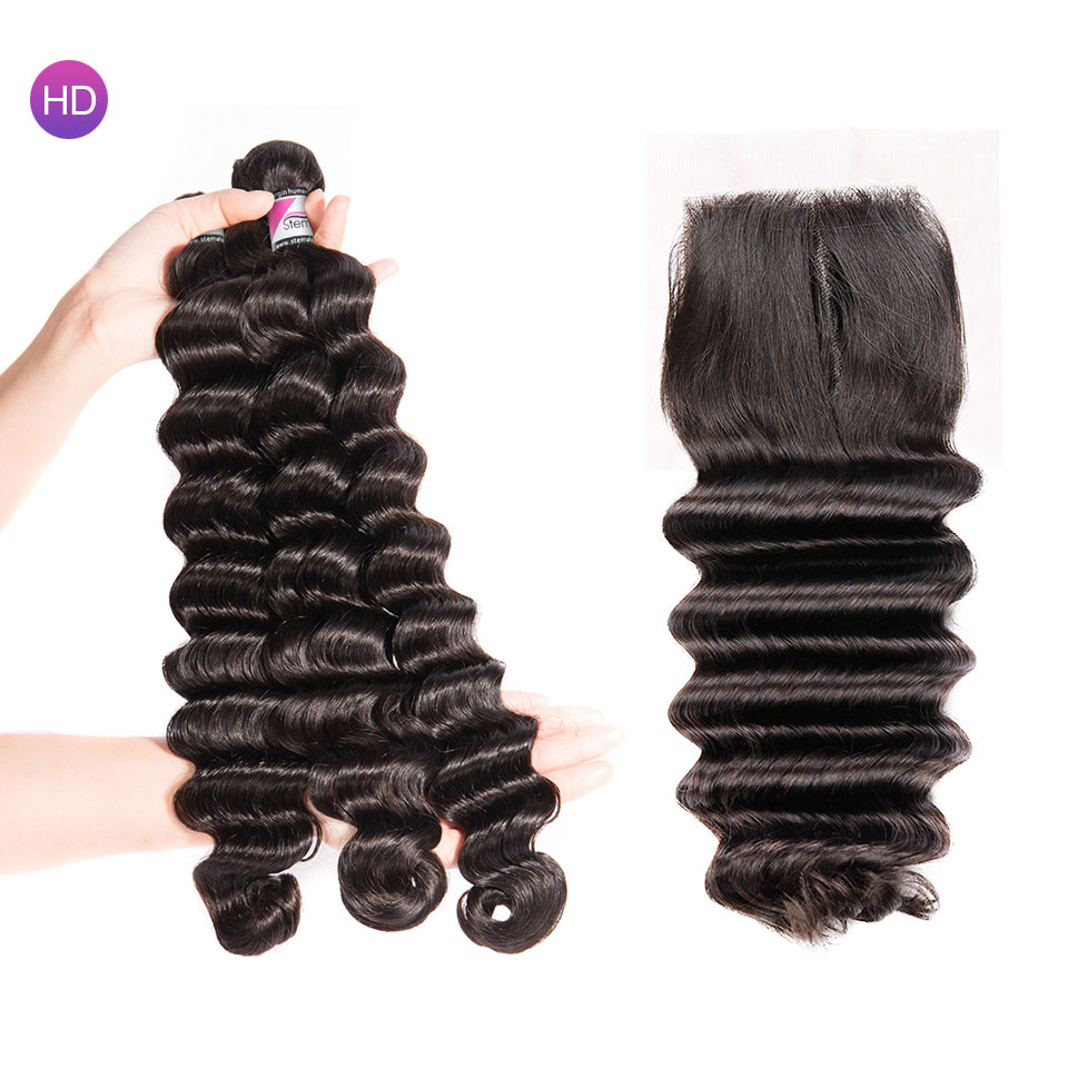 Stema Virgin Loose Deep Hair With 5x5 HD & Transparent Lace Closure